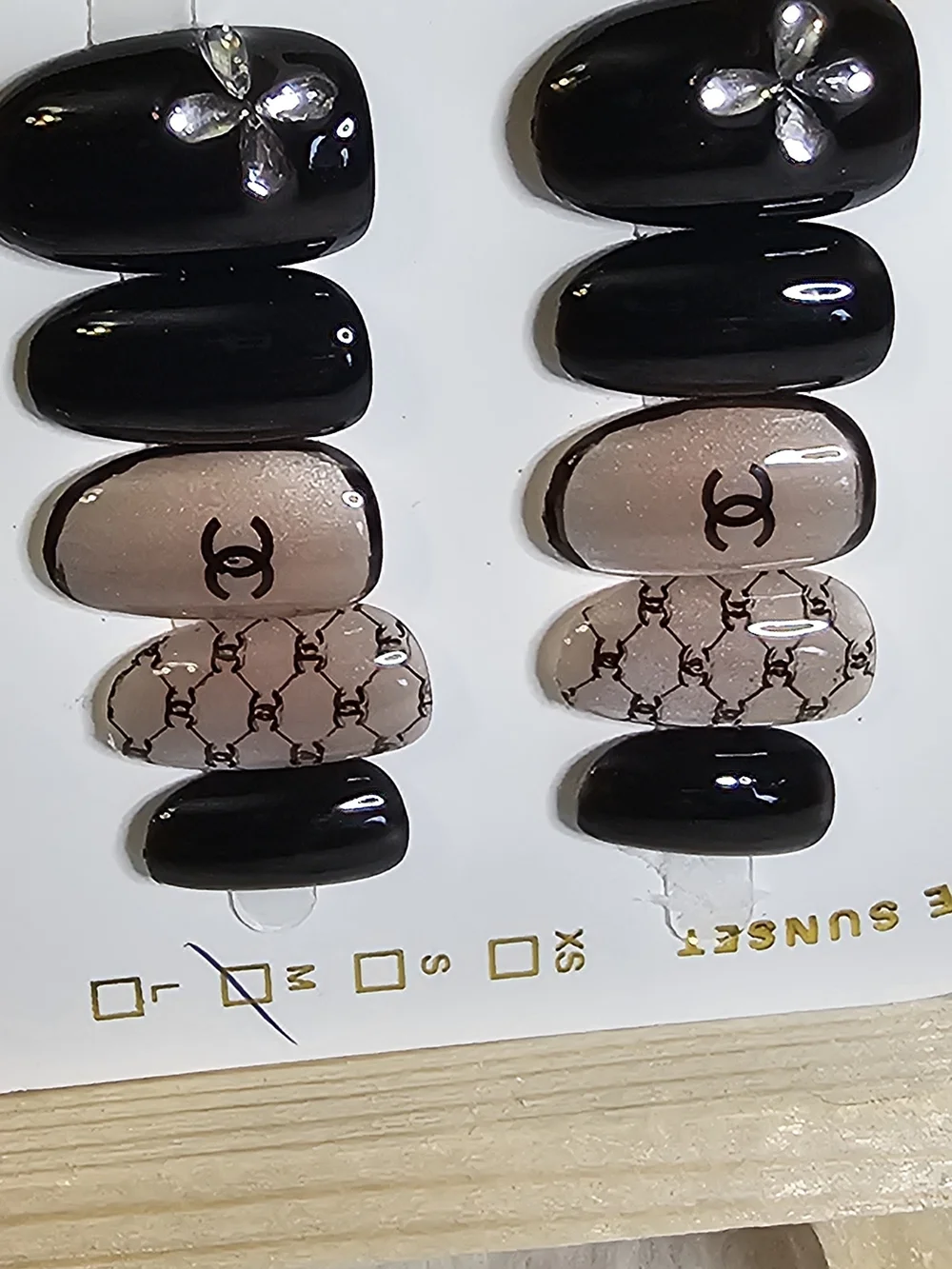 Black & Nude Press-On Nail Set with Signature Accent